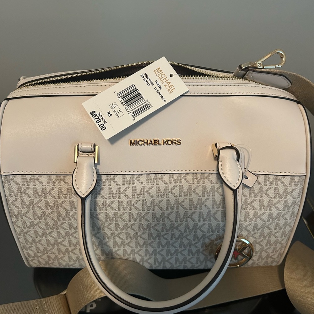 Michael Kors White and Tan Satchel